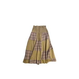 Vintage Beige & Brown Plaid Patchwork Skirt Cottage Y2K Sz L